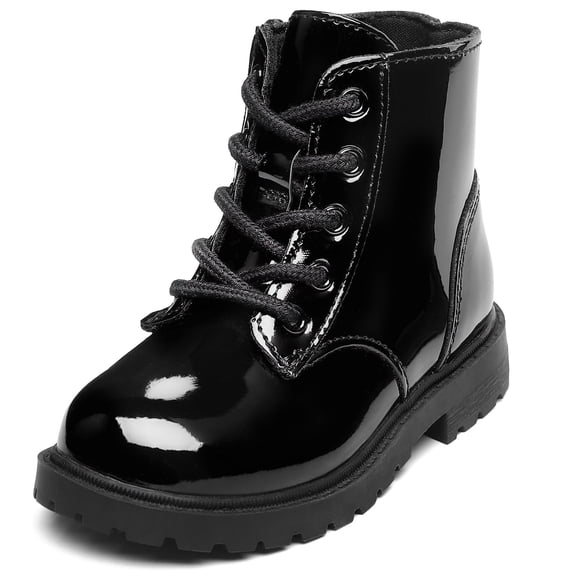BIGWOW Girls Boots Lace up Side Zipper Combat Boots for Kids Ankle Boots Black 3 Big Kid