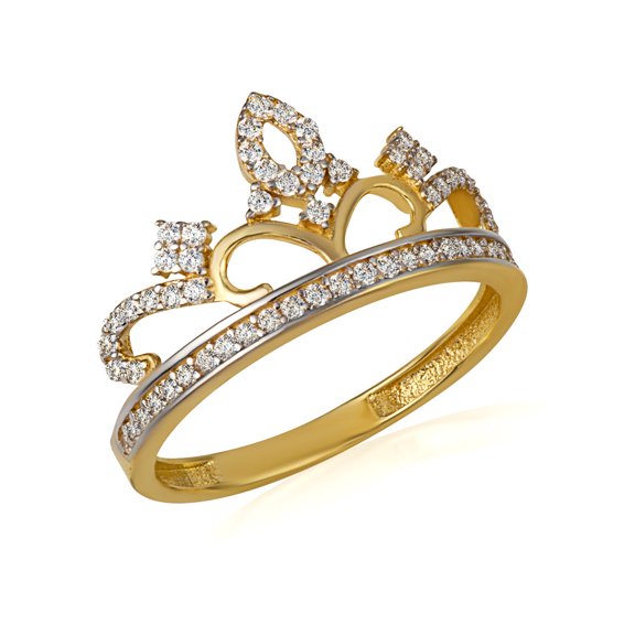 14k Yellow Gold Cubic Zirconia Filigree Crown Band Ring (Size 4)
