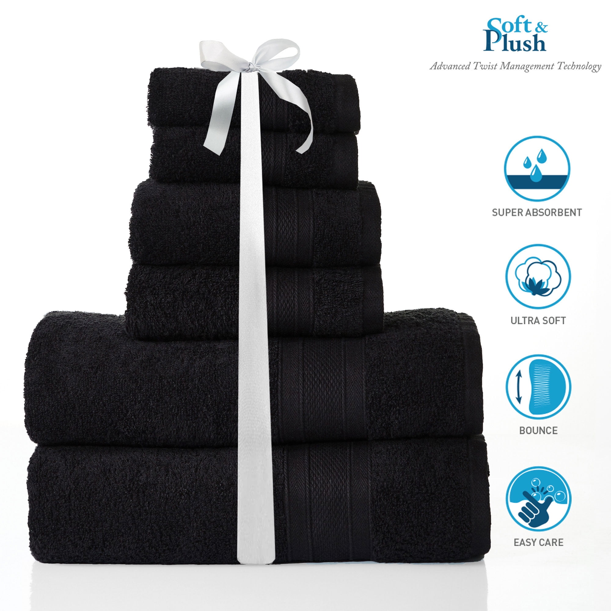 Three Piece Towel Set Jet Black Washcloths Men's Towels and Girls Towels,  Cotton Washcloth, 1 Count