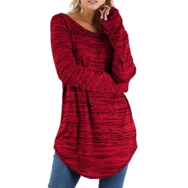 Pntutb Camiseta de manga larga con cuello redondo y cuello redondo para mujer de color sólido Pntutb Pntutb-4806
