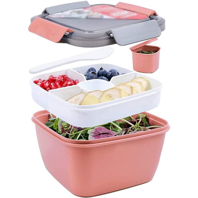 Salatbeh?lter Lunch-Beh?lter Bento Box für Mittagessen für Salat und Snacks, Salatschüssel mit Dressingbeh?lter 1500 ml