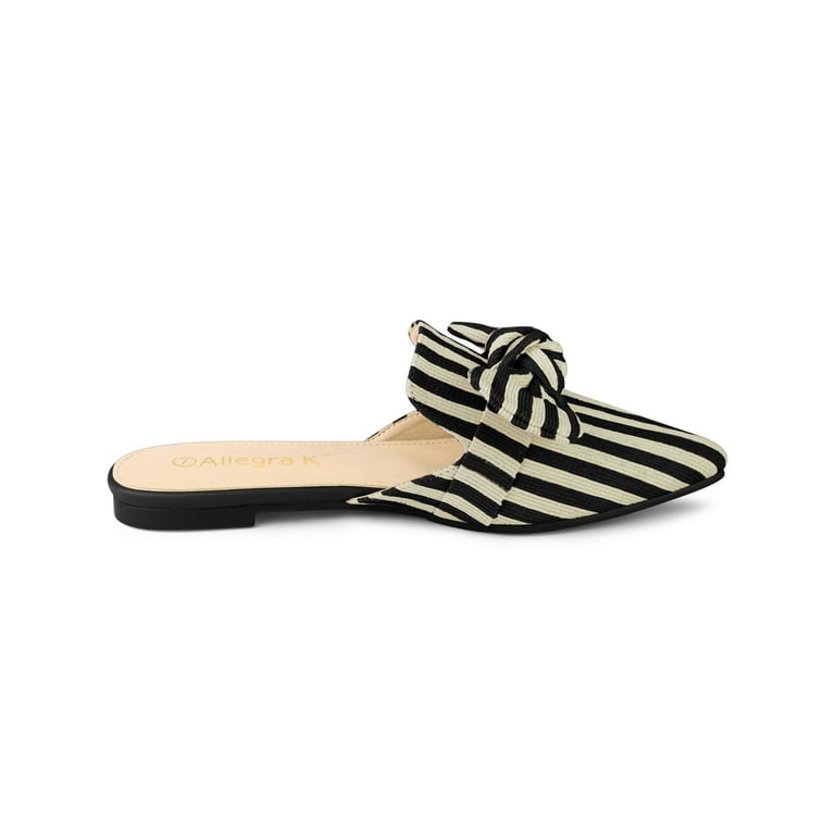 Allegra K Women s Pointed Toe Stripe Bow Slide Flats Mules