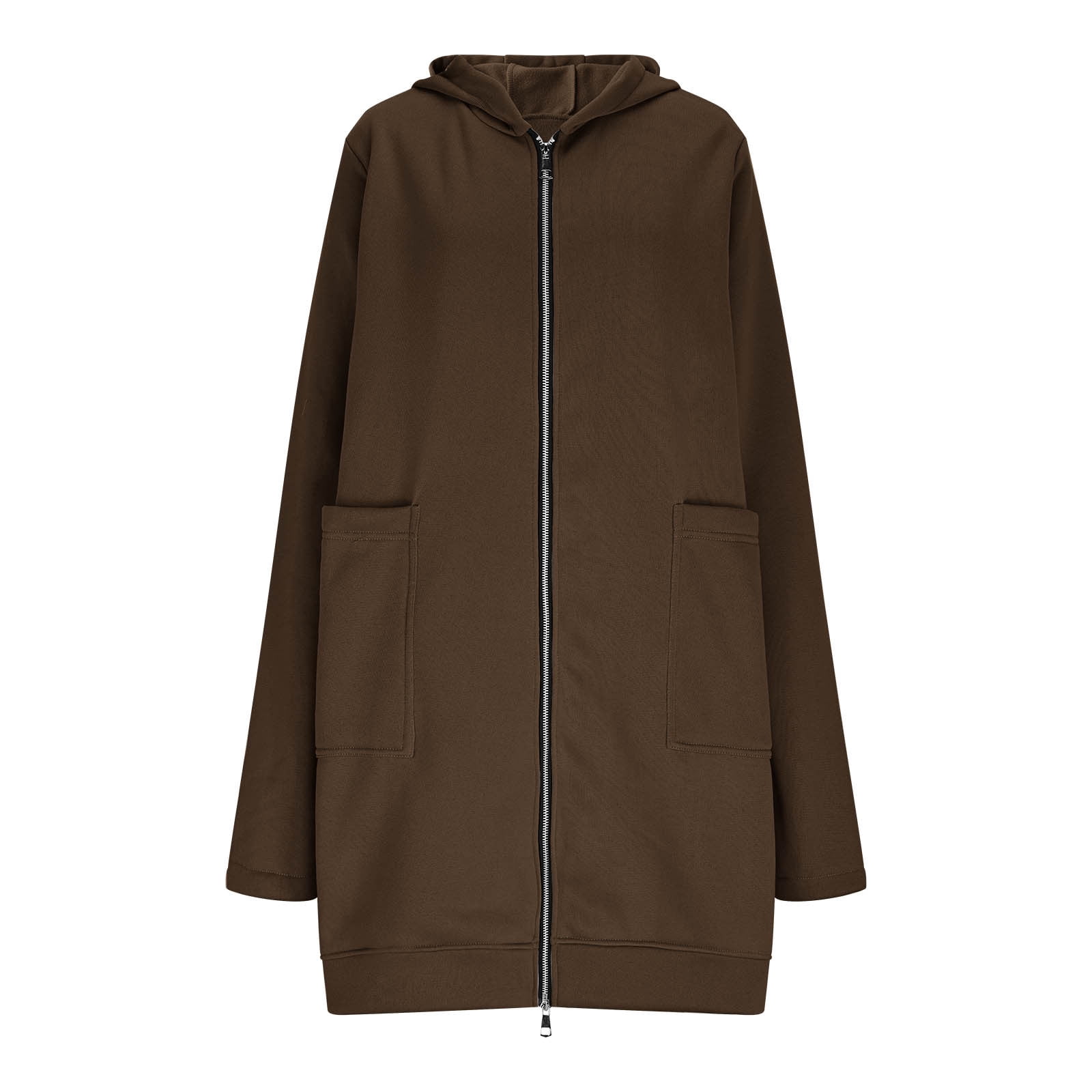 Maxi Hoodie with Thumb Holes Sevevn Women's Solid Color Jacket Fleece Casual Zipper Long Sleeve Pocket Hooded Long Sweater Brown S