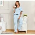 thumbnail image 6 of EA'S SECRET 100% Cotton Pajamas for Women Set Short Sleeve & Long Pants Lounge Sets for Women V Neck Sleepwear with Pockets (Light Blue,2XL), 6 of 8