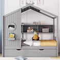 thumbnail image 3 of Bellemave Full Size House Bed with Trundle, Full Bed Frame with Storage Bookshelves, Wood House Bed with Roof, Grey, 3 of 10