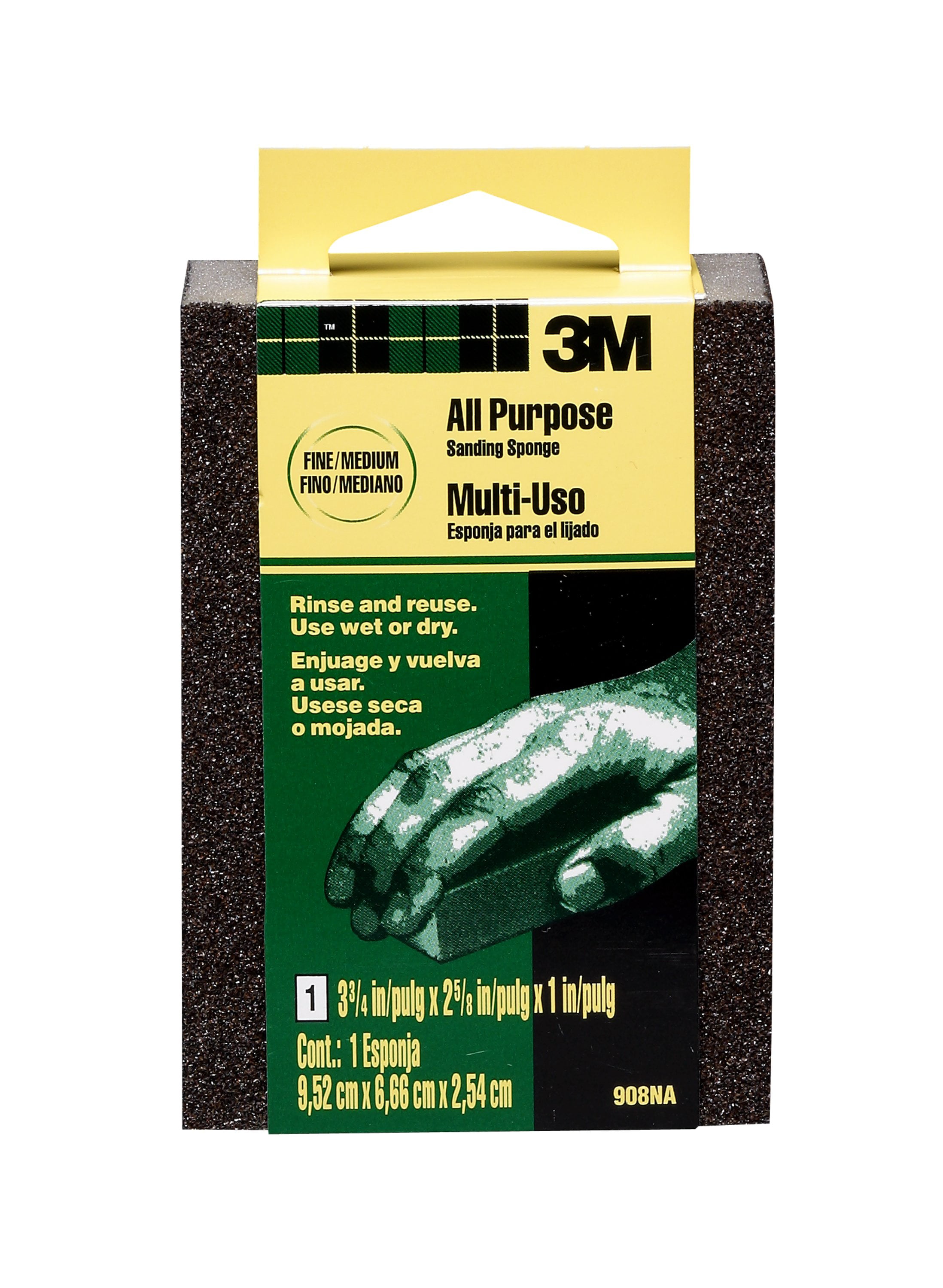 New 3M 908NA Small Area Sanding Sponge Fine/Medium 3.75in by 2.625in by 1in 