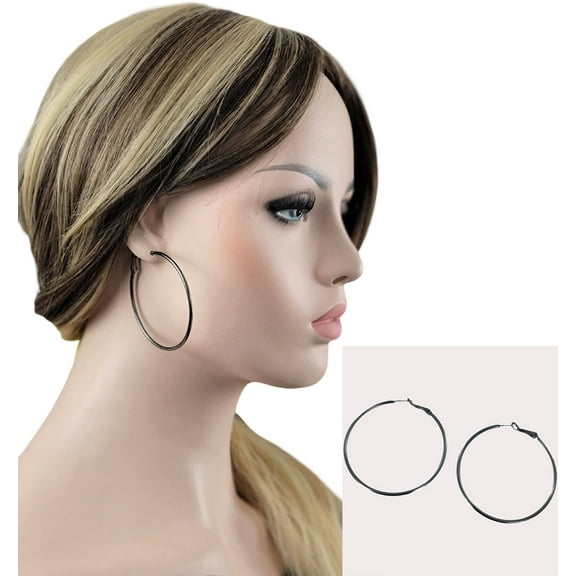 Shiny Gun Metal Wire Hoop Pierced Earrings 2.25 in