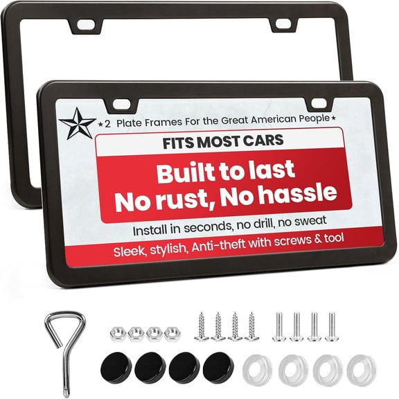 rock parts 2 Pack Matte Black License Plate Frames with 2 Holes, Thick-Coated Rust-Proof Aluminum Metal License Plate Holder, Includes Screw Accessories, Universal Car License Plate Cover for Man