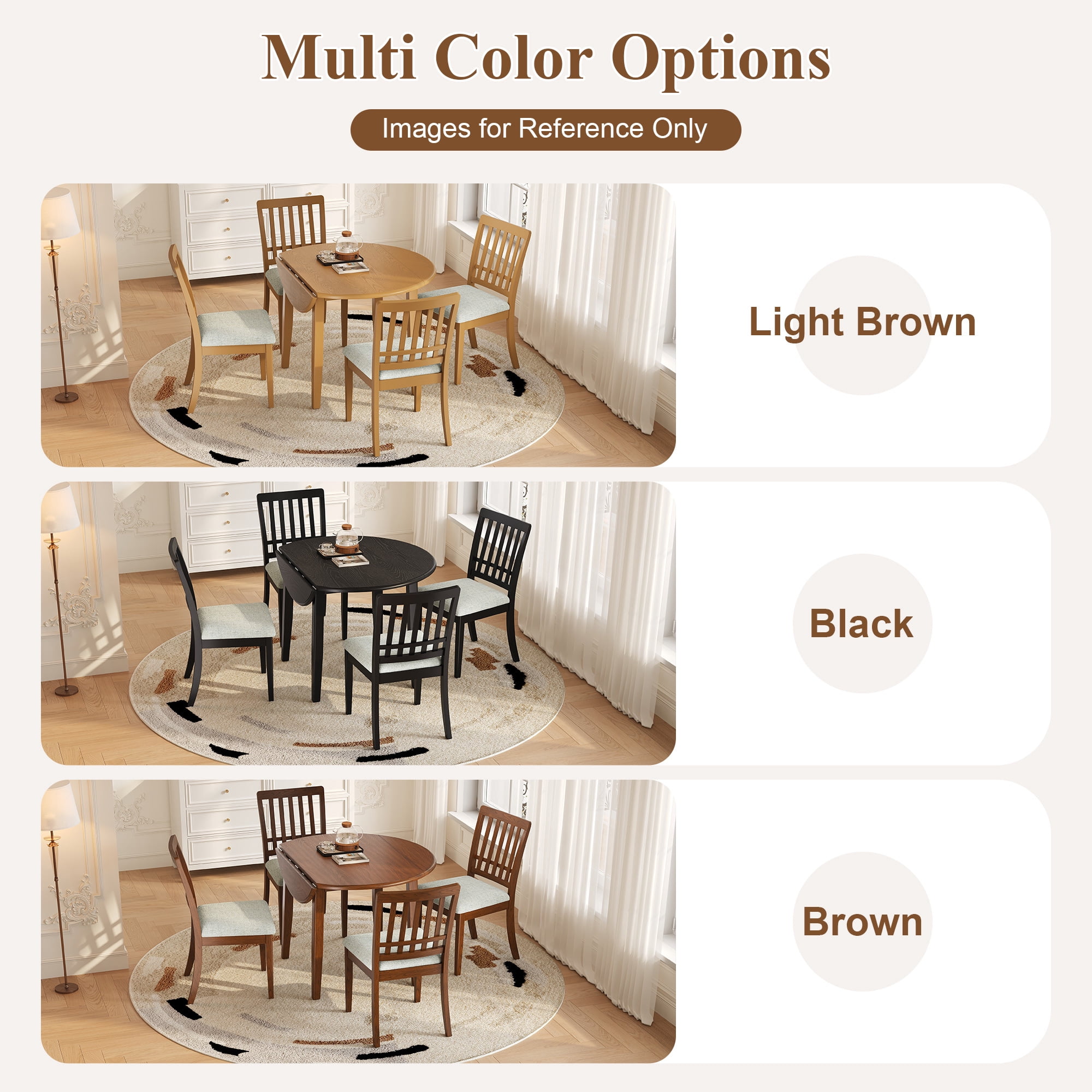 Euroco 5-Piece Round Dining Table Set for 4, Folding Wood Dining Table with 4 Upholstered Chairs, Farmhouse Kitchen Table Set for Small Space,Apartments,Light Brown