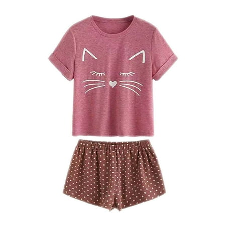 

Women s Casual Sleepwear Nightwear Set Pajamas Shorts Top Short Sleeve Cartoon