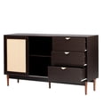 thumbnail image 3 of EUROCO 63" Longer Free Standing Buffet Cabinet , Sideboard Cabinet with 2 Natural Rattan Console Doors,3 Drawers ,Metal Handles and Pine Legs Living Room Study Entrance Corridors ,Brown, 3 of 8