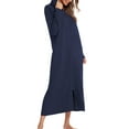 thumbnail image 4 of Defitshape Women's Zip Up Hoodie House Coat Long Robe Pocket Long Sleeve Full Length Housecoat Soft Bathrobe Zipper Navy Large, 4 of 5
