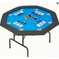 thumbnail image 1 of 47 Inch Octagon Foldable Poker Table, 8 Player Texas Holdem Gaming Table with Cup Holders, Water Resistant Cushioned Rails, Portable Card Table for Home Party Game Night - Blue（Stainless steel cup）, 1 of 7