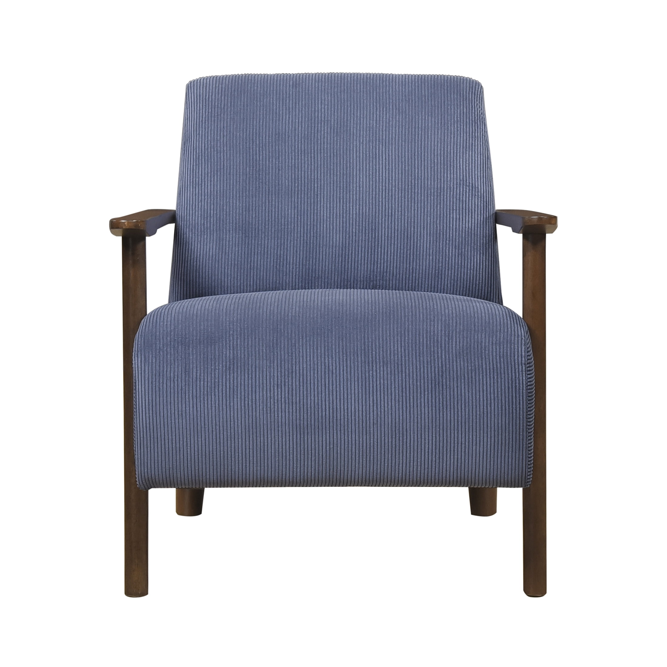 OakvillePark Aralune Corduroy Accent Chair, Blue and Brown Wood Finish