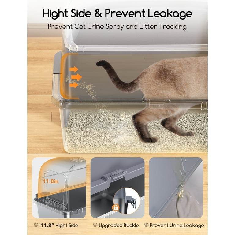 Large Stainless Steel Cat Litter Box with Scoop and Mat Set - Odor, Stain and Rust Resistant, Easy to Clean, Gray