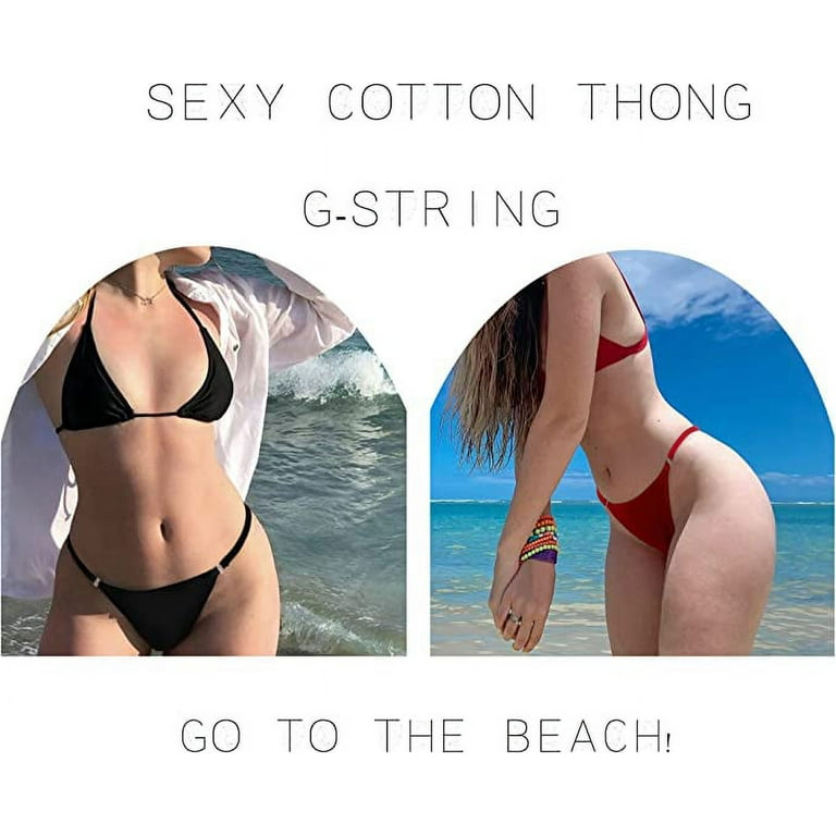LEVAO Cotton Thongs for Women Sexy Underwear G-String Panties Rhinestone  T-Back Bikini 6 Pack S-XL 
