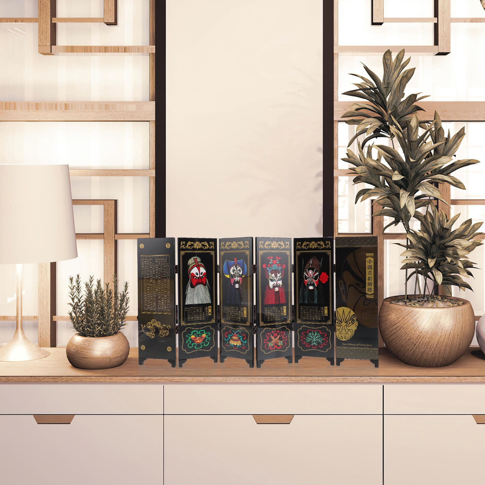 GOOHOCHY Folding Screen Wooden Panel Mini Room Divider for Desktop in Chinese Style