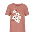 thumbnail image 5 of Dazajoo Floral Linen Tops for Women Casual Short Sleeve Summer Shirts Round Neck Lightweight Cotton Blouses,Pink,XXXXL, 5 of 5
