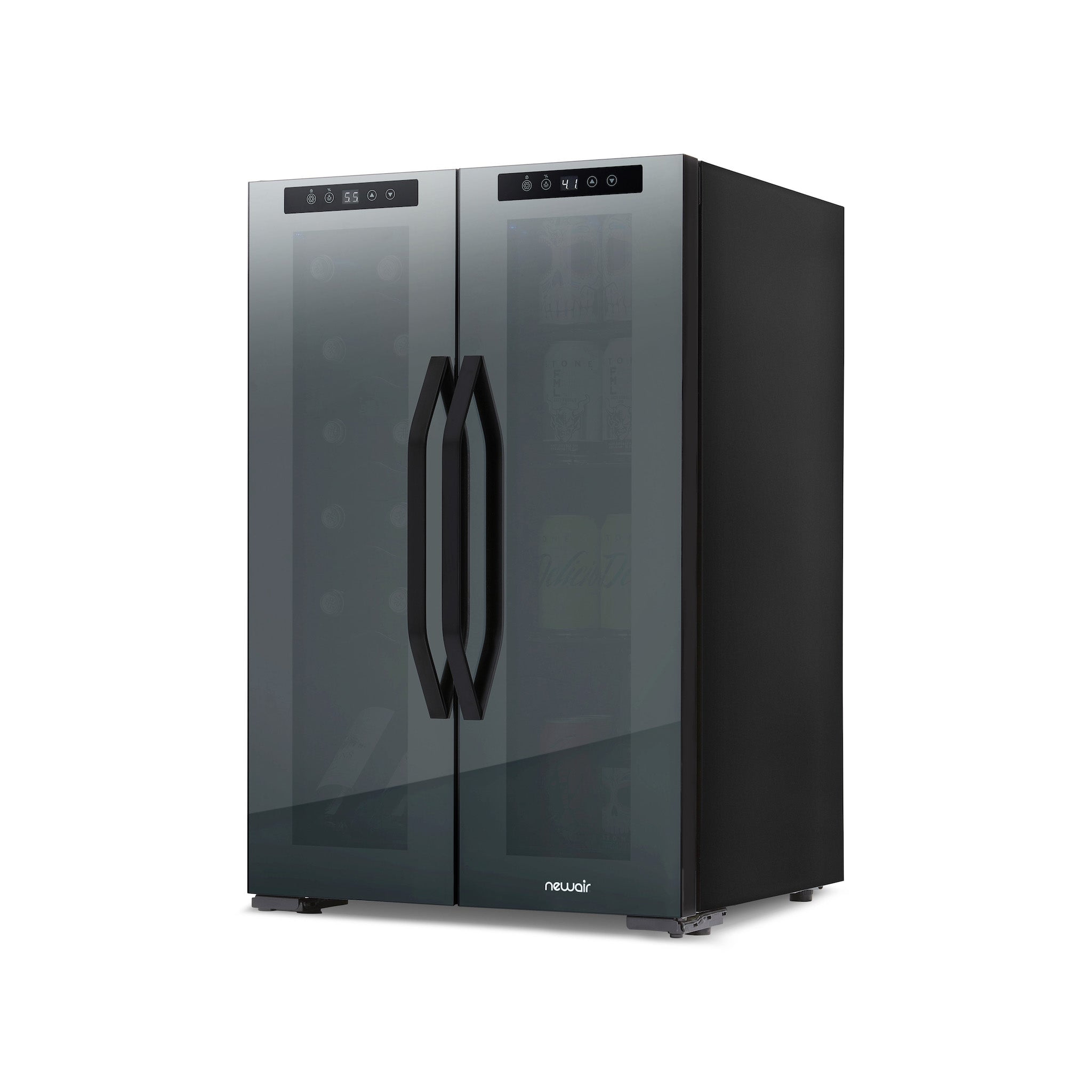 Newair® Shadowᵀᴹ Series Wine Cooler Refrigerator 12 Bottle & 39 Can Dual Temperature Zones, Freestanding Mirrored Wine and Beverage Fridge with Double-Layer Tempered Glass Door
