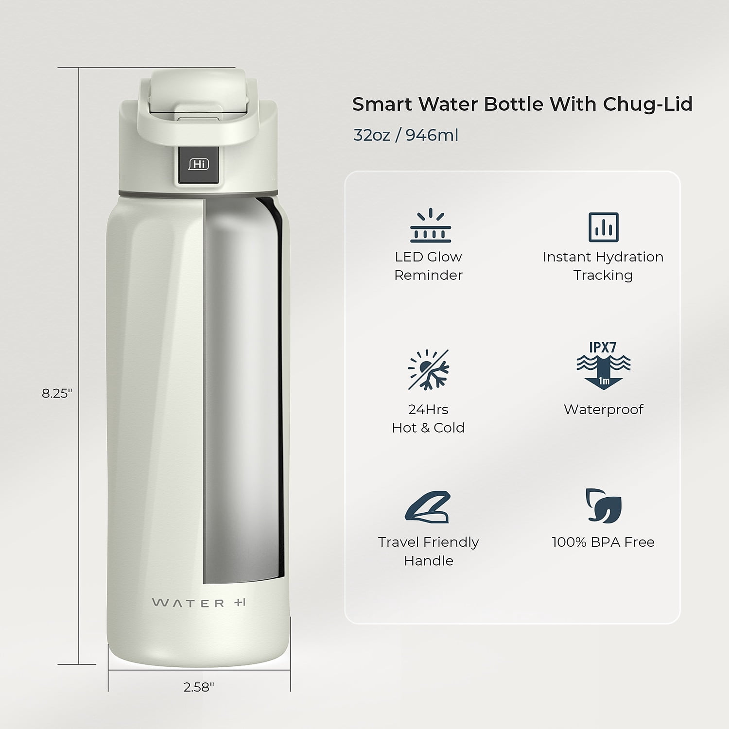 WaterH BOOST Stainless Steel Triple Wall Insulated Smart Water Bottle 32 oz. White (B003WT)