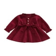 thumbnail image 1 of Kid Girl Long Sleeve Ruffled Neck Solid Casual Dress+ Waist Belt, 1 of 7