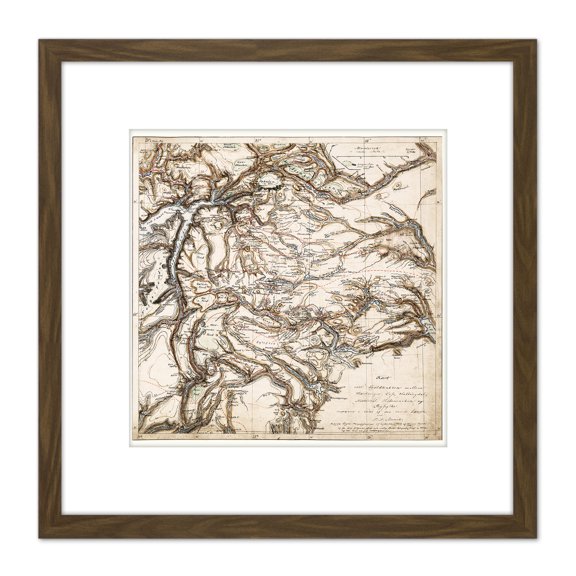 Map Antique 1843 Munch Hardanger Voss Norway Replica 8X8 Inch Square Wooden Framed Wall Art Print Picture with Mount