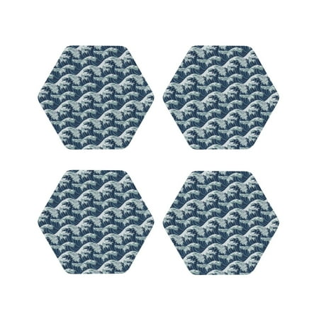 

Yiaed A Japanese Great Wave Print Leather Coasters for Drinks - Cup Coasters Coffee Table Kitchen Table Bar Home & Office Gifts Handmade Drink Coasters-Hexagon