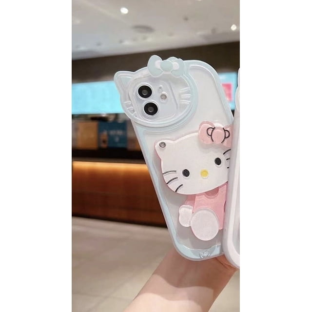 Nuevos diseños Hello Cute kitty 3D Cat espejo de maquillaje móvil TPU + PC funda de teléfono para iPhone 14 13 12 11 Pro max con soporte
