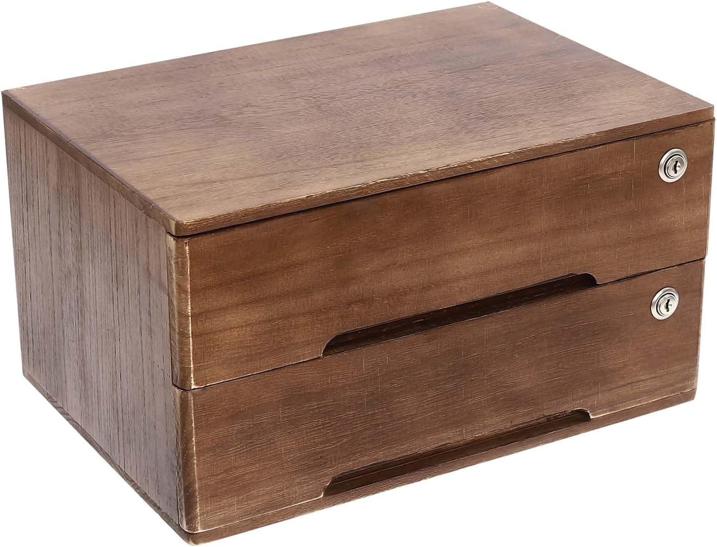 2-Tier Wooden Desk Organizer, Desk Storage Drawers Multifunctional Mini Tabletop Storage Organization Box for Home or Office, 15.75 x 11 x 8.66in (Walnut Color)
