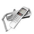 thumbnail image 3 of Teléfono con identificador de llamadas FSK/DTMF, teléfono con cable, teléfono fijo de escritorio, teléfono de extensión moderno para el hogar, color plateado, 3 of 15