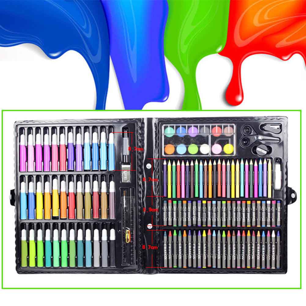 150pcs/set Children Drawing Painting Set Water Color Pen Crayon Oil Pastel  Paint Brush Drawing Tool Art School stationery set， kids Art Painting Set  Watercolor Pen Crayon Pencil Brush Marker
