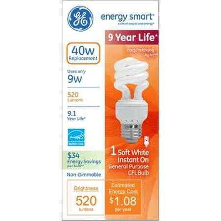 Energy Saving Spiral - 42119 9w Soft White 40 Energy Saving Cfl Spiral Bulb Med Base (49906, 74196 10w)