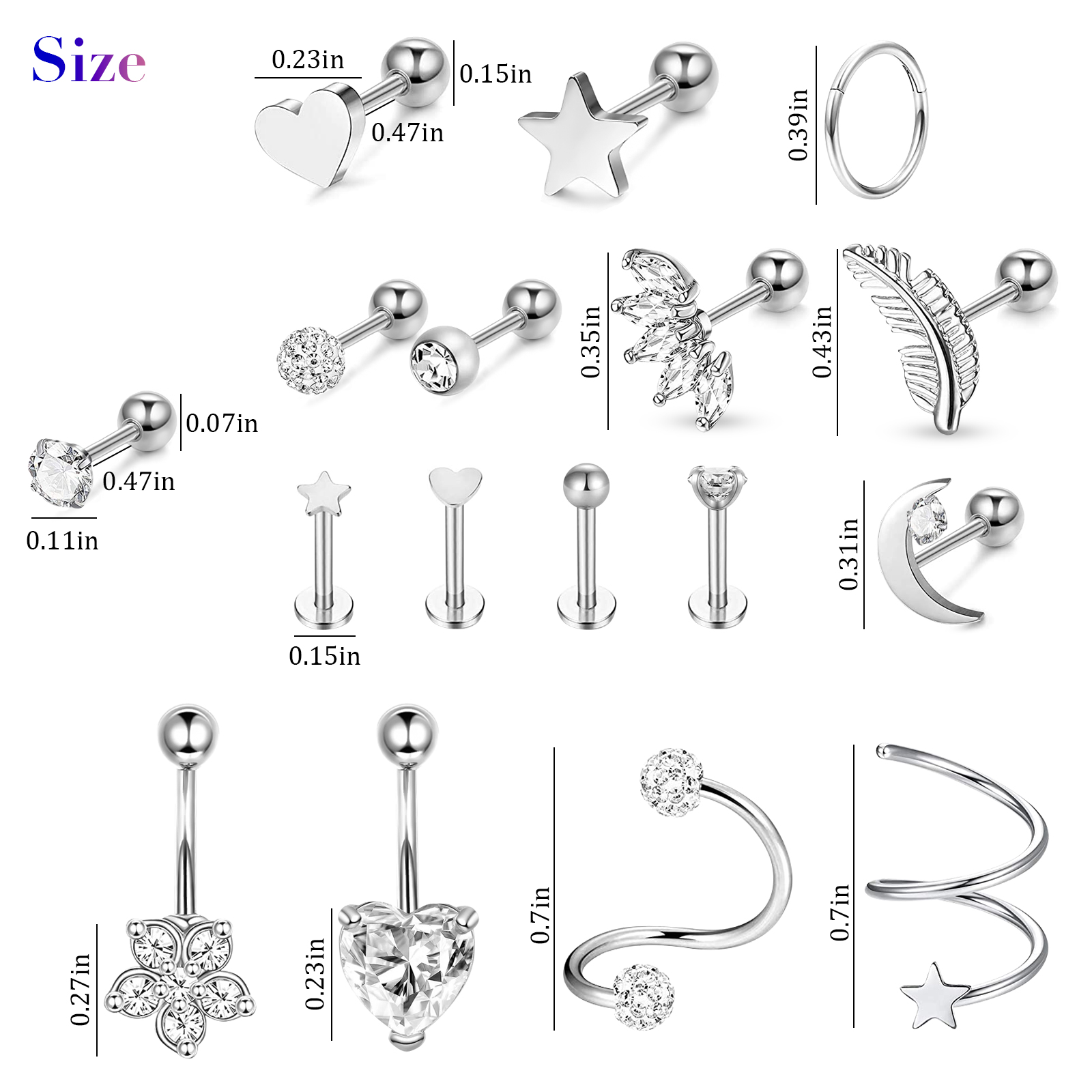 TSV 17-Piece Cartilage Hoop Earring Set photo 4