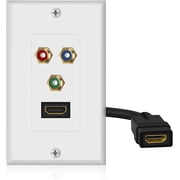 MIYAKO USA HDMI with 3RCA Jack Component Combo Wall Plate Gold Plated HDMI 3RCA - Single Outlet Female HDMI with 3 RCA Female Wall Plate Video Audio Outlet Panel, White (MIY-HDMIWP-13)