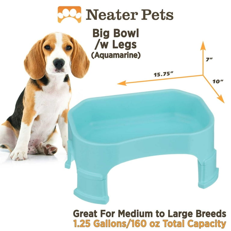 Neater Pets Big Bowl with Leg Extensions for Dogs - Raised for Feeding  Comfort - Extra Large Plastic Trough Style Food or Water Bowl for Use  Indoors or Outdoors, Aquamarine, 1.25 Gallon (