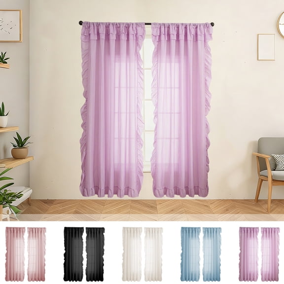 Uuiauoio Ruffle Curtains 39.37×96.06inch 1 Panel, Premium Satin Cottagecore Shabby Chic Curtains for Bedroom/Living Room, Light Filtering Privacy Romantic Vintage Window Drapes