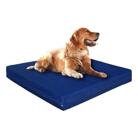 XL Orthopedic Waterproof Durable Dog Bed for Medium to Large Dogs with Cool Memory Foam Pad, Denim in Blue, 40X35X4