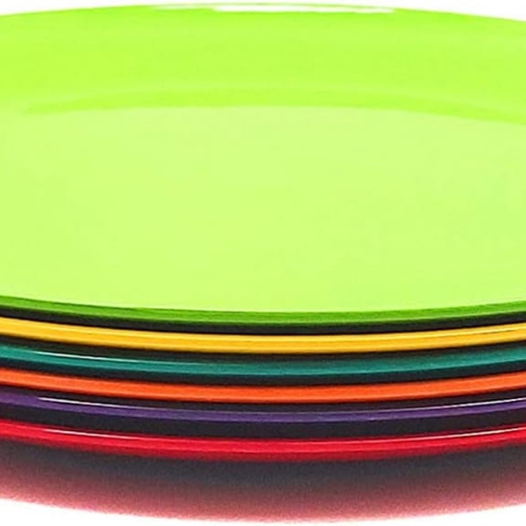 Melamine Plates, 10.5-inch Dinner Plates Dinnerware Dish, set of 6 in 6 Assorted Colors | 100% Melamine, Dishwasher Safe, BPA Free