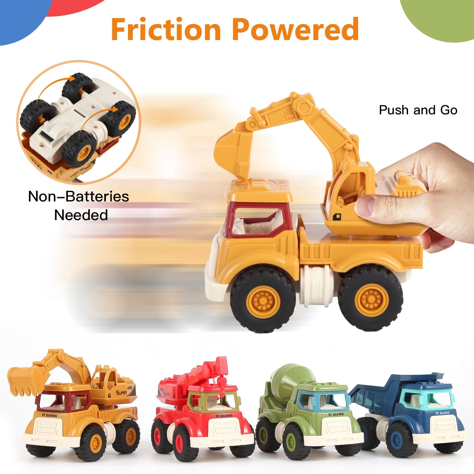 NexTone Construction Toys for 2 3 4 5 Years Old Boys Girls Kids Toddlers, Sandbox Excavator Toy Construction Truck Toys Vehicles Dump Crane Cement Mixer Truck, Christmas Birthday Gifts