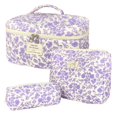 thumbnail image 1 of Set de bolsas de maquillaje WYJ con estampado floral acolchado, 3 unidades, para mujer, 1 of 6