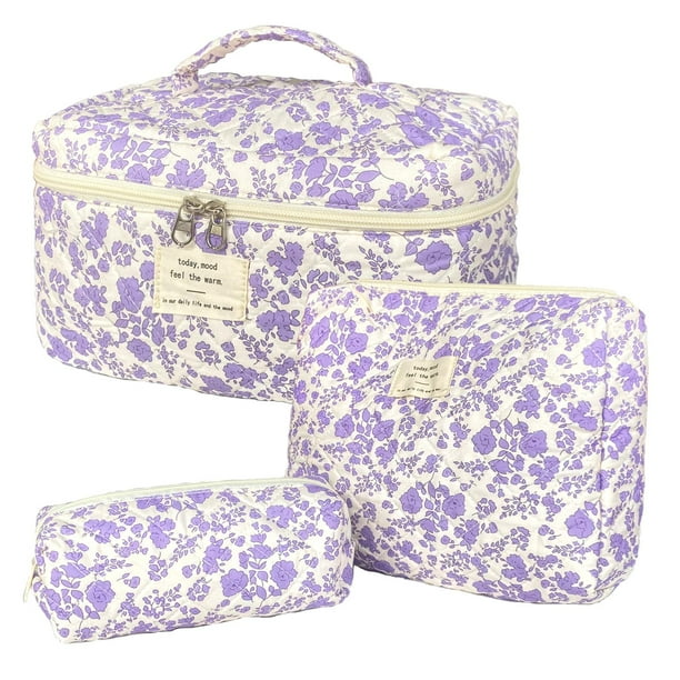 Set de bolsas de maquillaje WYJ con estampado floral acolchado, 3 unidades, para mujer