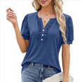thumbnail image 3 of Blusas Tipo Túnica para Mujer, Informales, con Cuello en V, Corta, Blusas de Verano con Mangas Abullonadas y Volantes. Azul Marino XL, 3 of 9