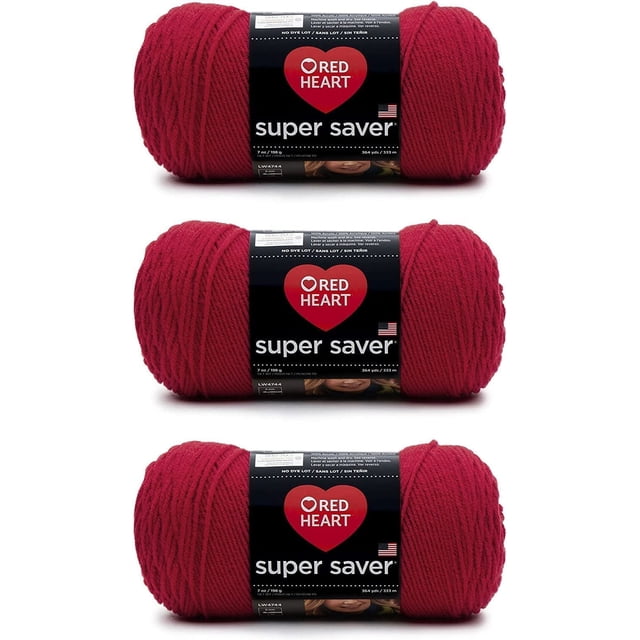 Acrílico Yarn Red Heart Super Saver, rojo cereza, 198 g/333 m