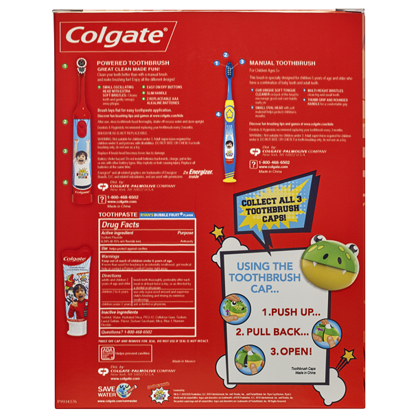 Colgate Kids Toothbrush, Toothpaste, and Toothbrush Cover Set, Ryan's World