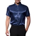 thumbnail image 1 of INSPIRE CHIC Satin Shirts for Men's Button Down Collared Short Sleeve Business Shirts Navy Blue S, 1 of 6