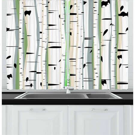 - Forest Curtains 2 Panels Set, Dense Tree Formation Birch Trunks Abstract Grove Botanical Countryside Backwoods, Window Drapes for Living Room Bedroom, 55W X 39L Inches, Multicolor, by Ambesonne