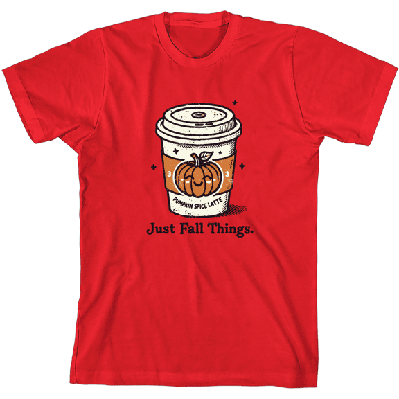 Just Fall Things Pumpkin Spice Latte Youth Red Crew Neck Short Sleeve Tee-Medium