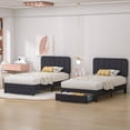 thumbnail image 5 of VECELO Upholstered Platform Bed Frame with Storage Drawers, Twin Size Bed Frame with Adjustable Headboard, No Box Spring Needed, Black, 5 of 7