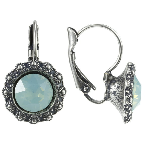 Swarovski 8mm Green Flower Leverback Earrings Featuring 8mm Swarovski Pacific Opal