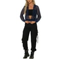 thumbnail image 2 of Chaqueta con puños acanalados INSPIRE CHIC para mujeres, sudadera, chaqueta bomber de malla, XL, azul marino, 2 of 6